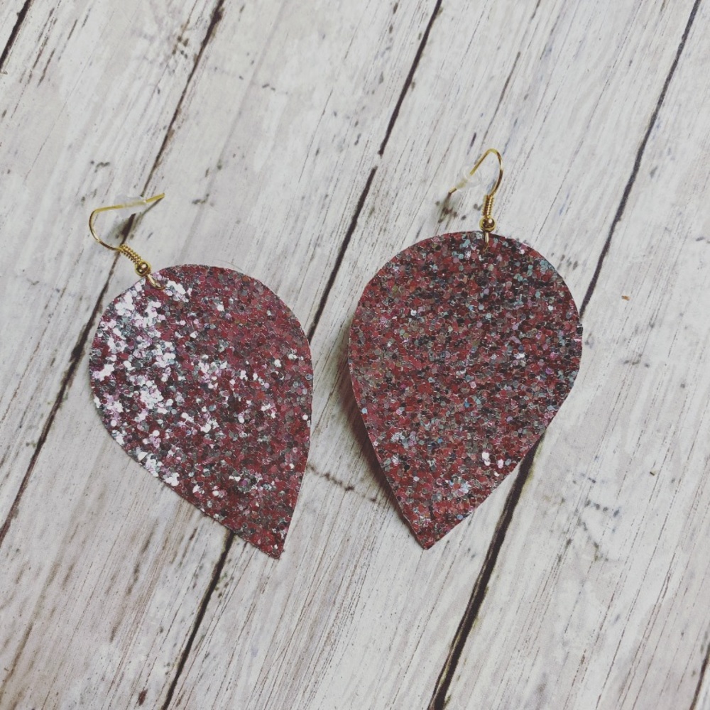 4/$15 Light pink glitter faux leather earrings